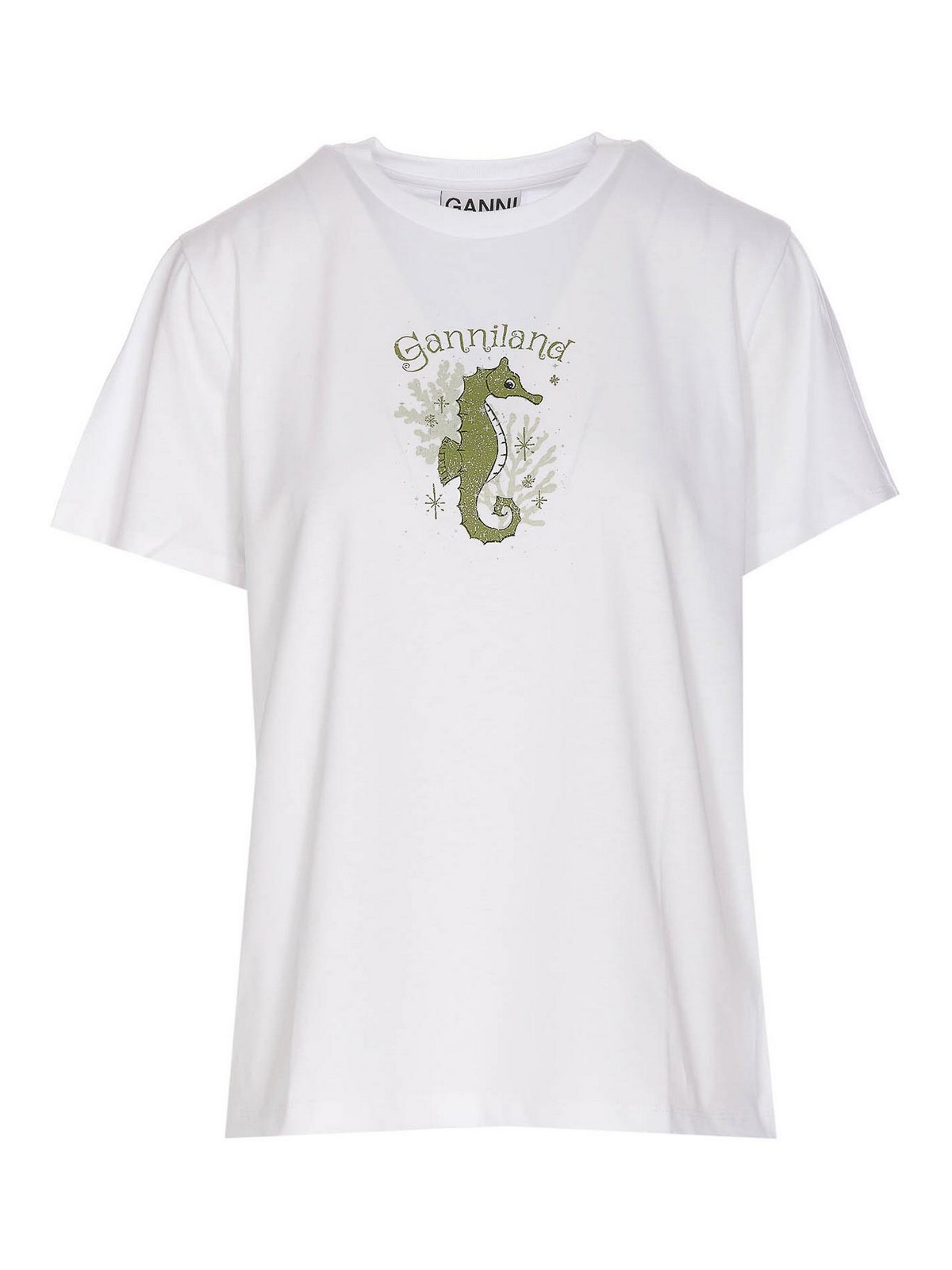 ガニー レディース Tシャツ トップス Green Seahorse Logo T-shirt White-
