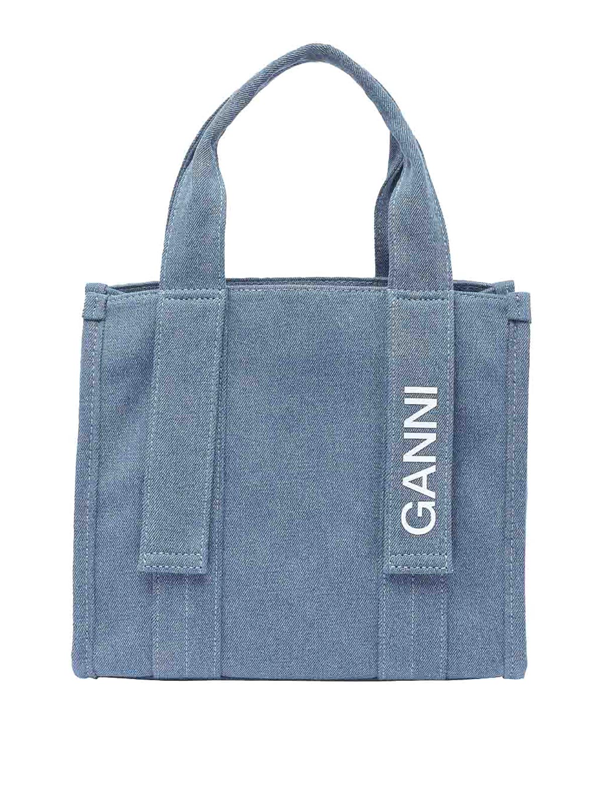 Shop Ganni Recycled Tech Small Tote Denim In Blue