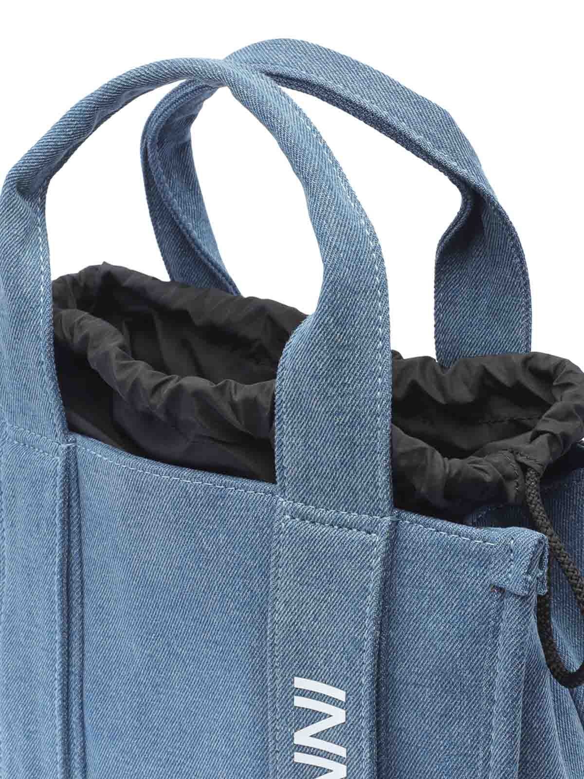 Shop Ganni Recycled Tech Small Tote Denim In Blue