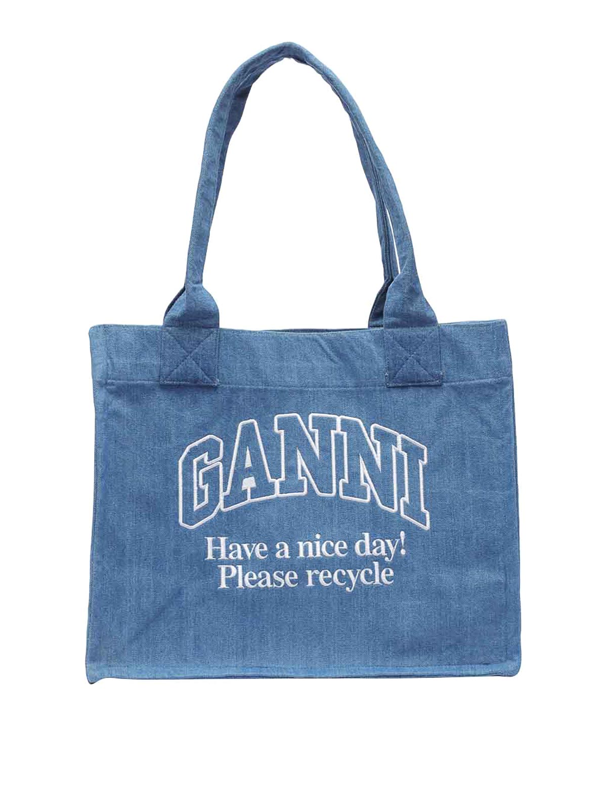 Shop Ganni Large Easy Shopper Denim In Blue