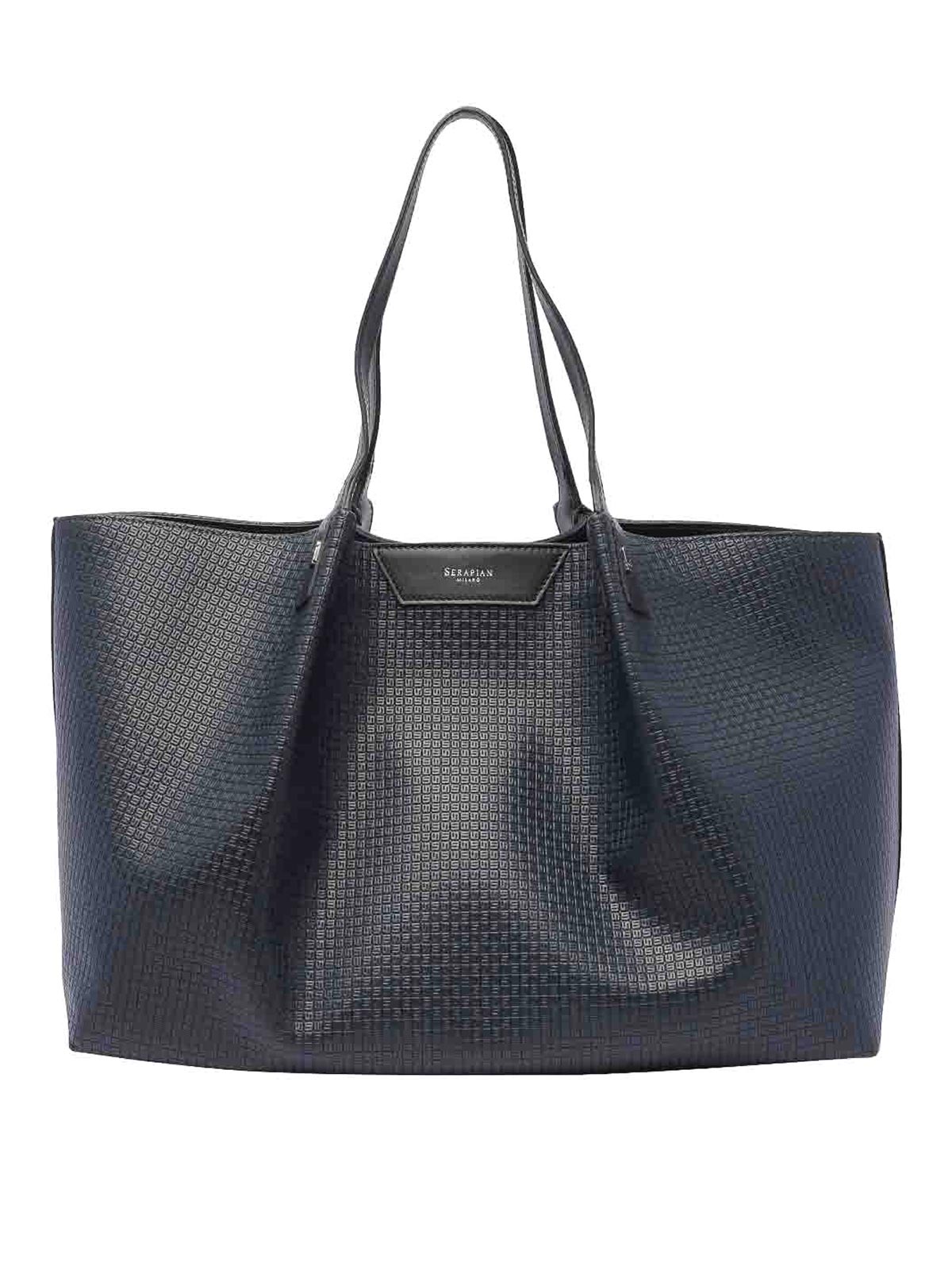 Serapian Monogram-pattern Leather Tote Bag In Blue