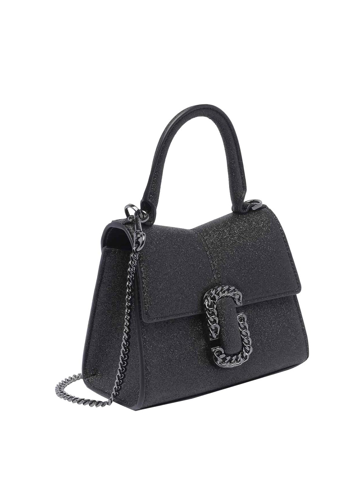 Shop Marc Jacobs The Galactic Glitter St.marc Bag In Black