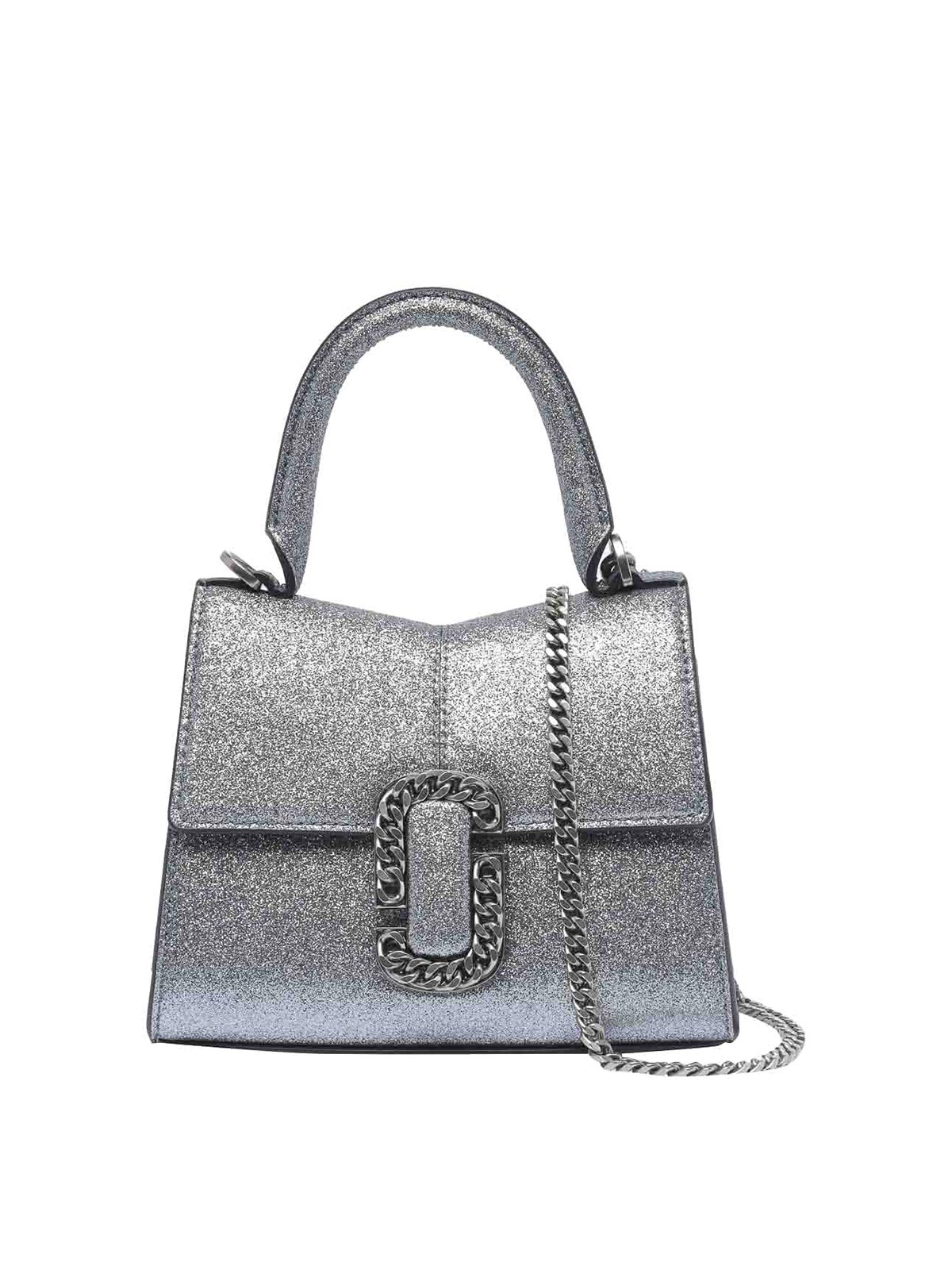 Shop Marc Jacobs The Galactic Glitter St.marc Bag In Silver