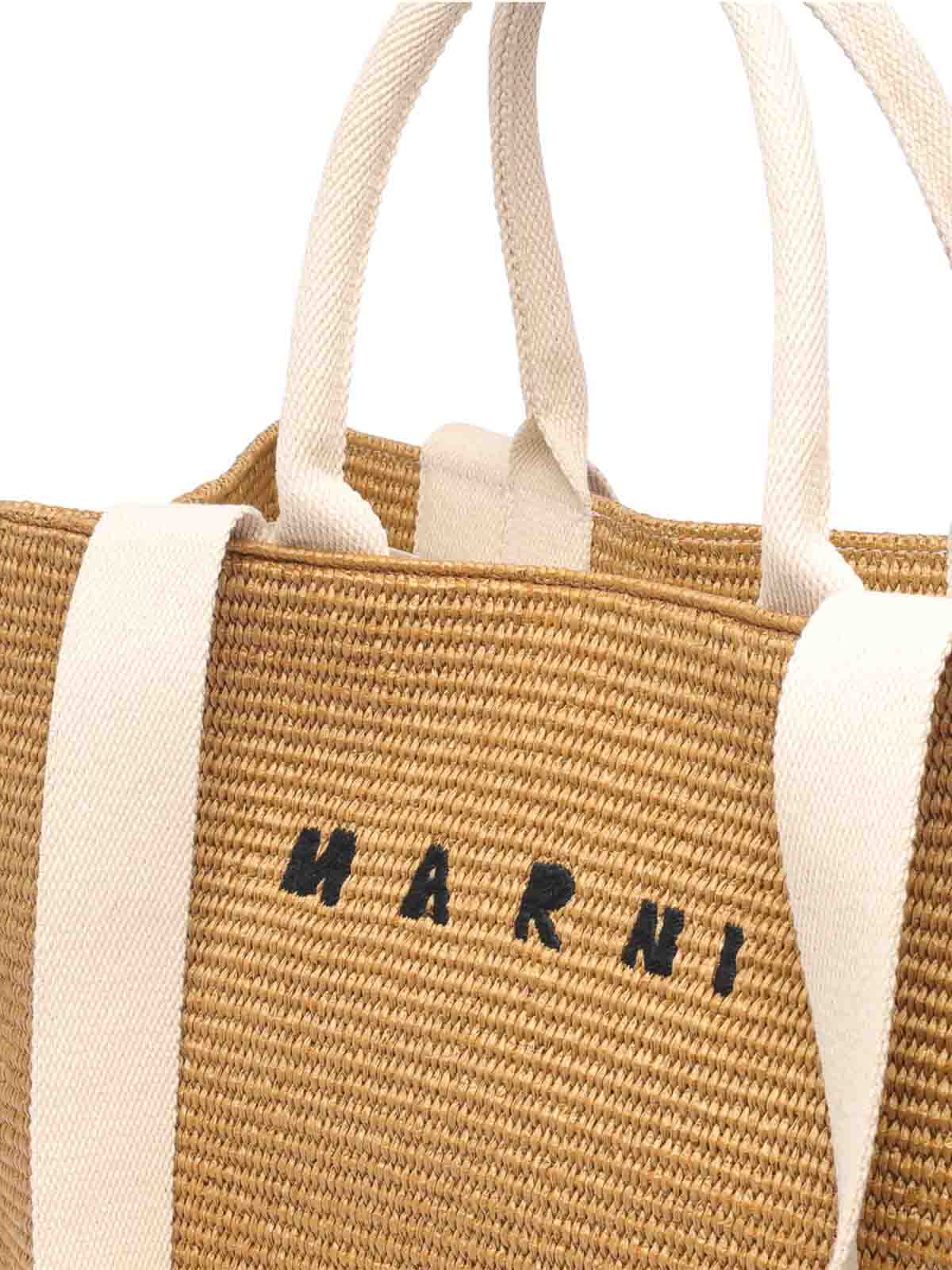 Shop Marni Fabric Rafia Effect Shopping Bag In Beige