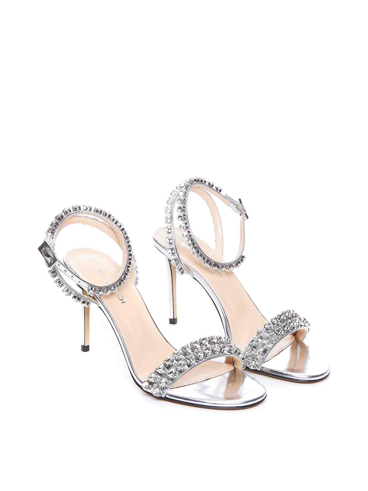 Shop Mach & Mach Audrey Crystal Pump Sandals In Silver