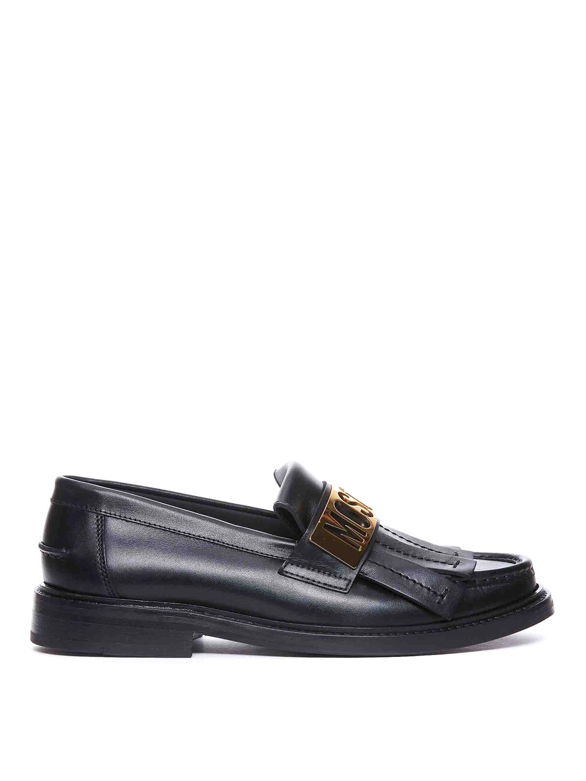 Moschino Maxi Logo Plate Loafers In Black