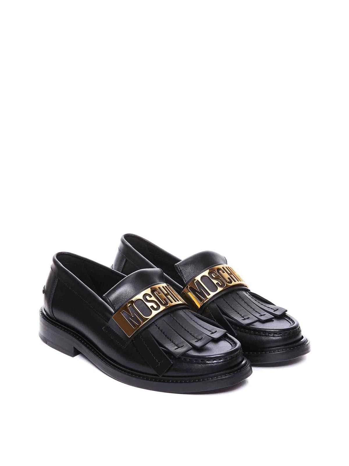Shop Moschino Maxi Logo Plate Loafers In Black