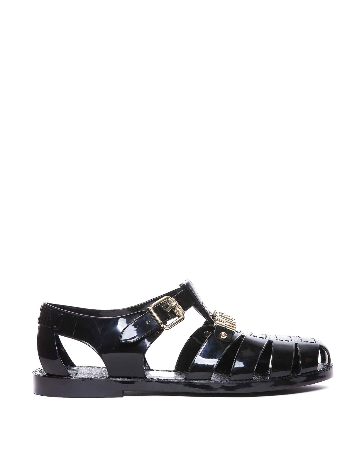 Shop Moschino Lettering Logo Sandals In Black