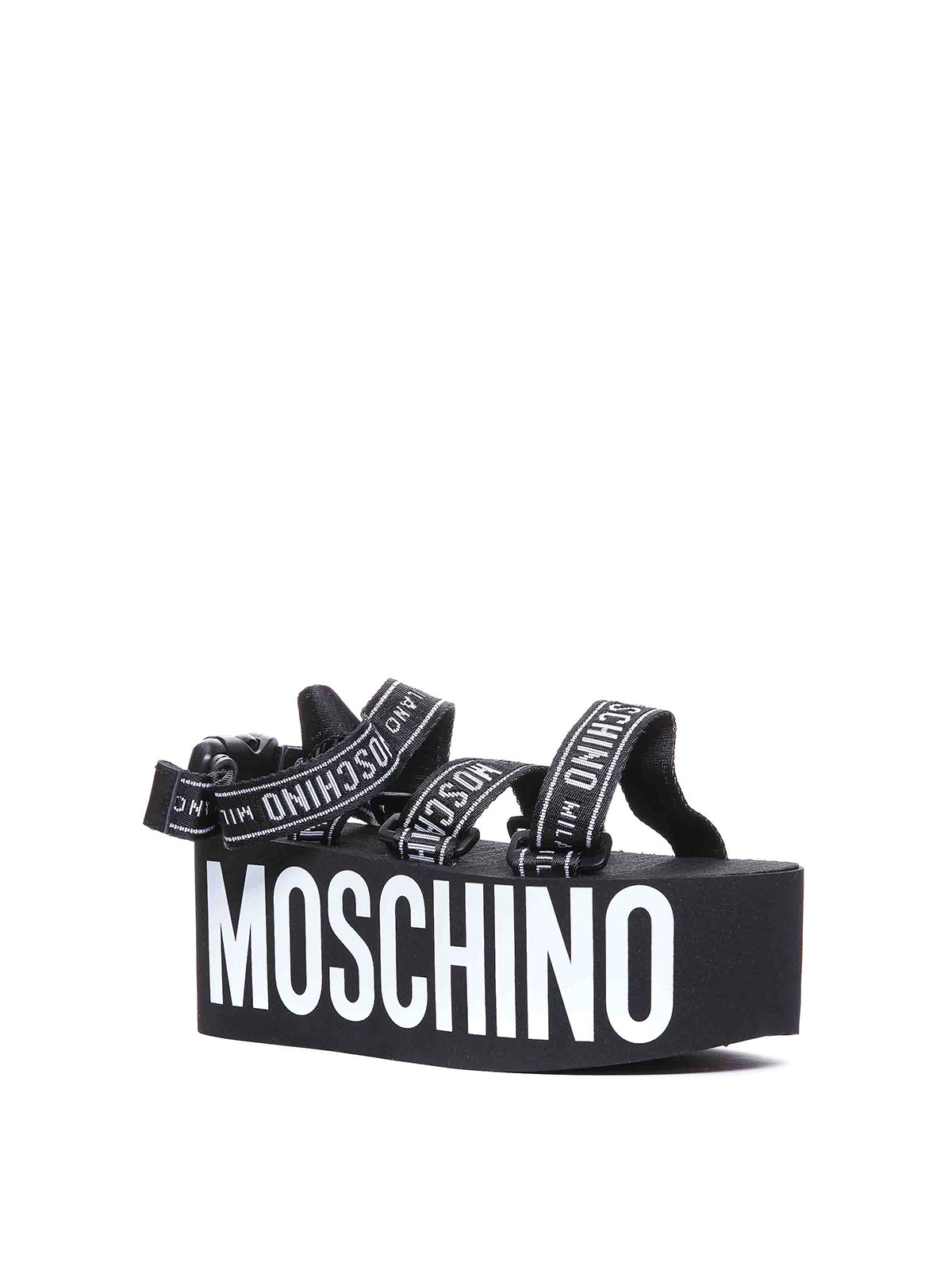 Shop Moschino Logo Tape Wedge Sandals In Black
