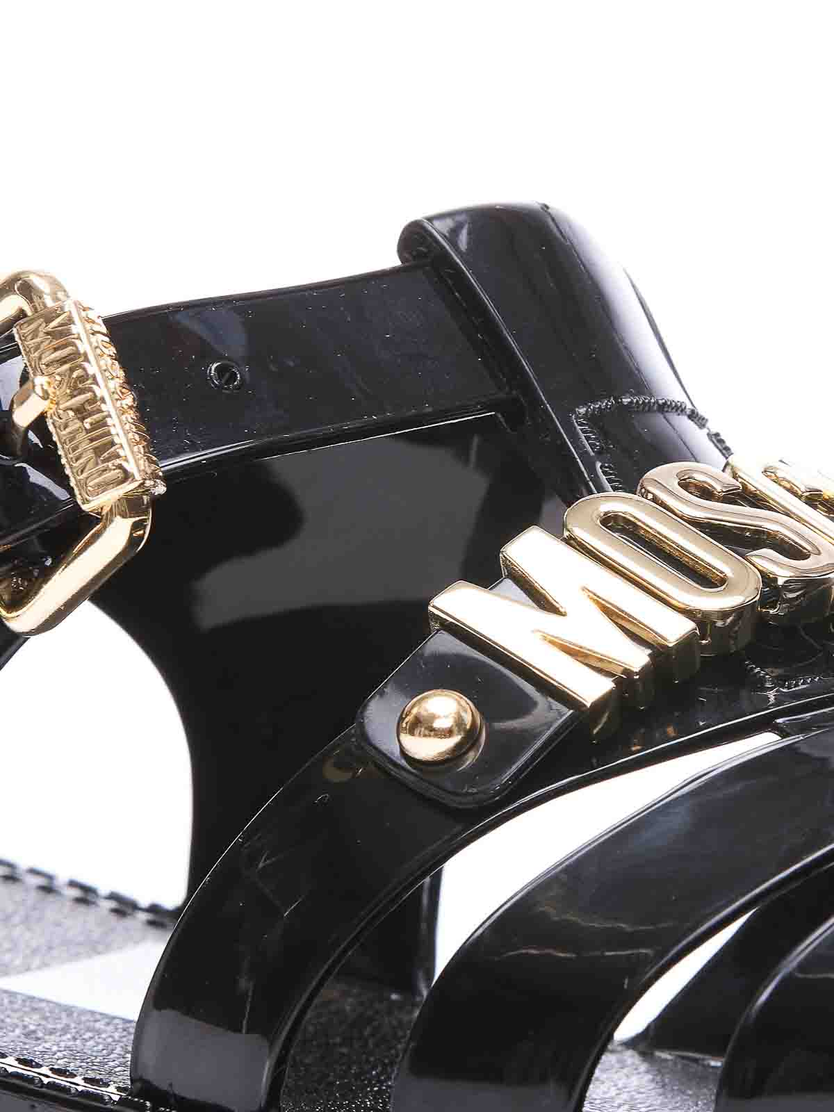 Shop Moschino Jelly Sandals With Lettering Logo In Black