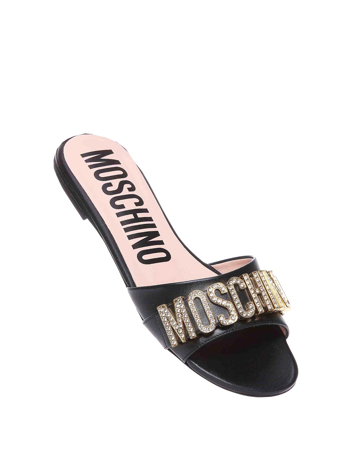 Shop Moschino Maxi Lettering Sandals In Negro