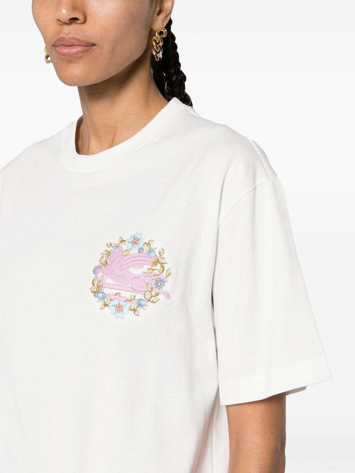 Shop Etro Pegasus Motif T-shirt In Blanco
