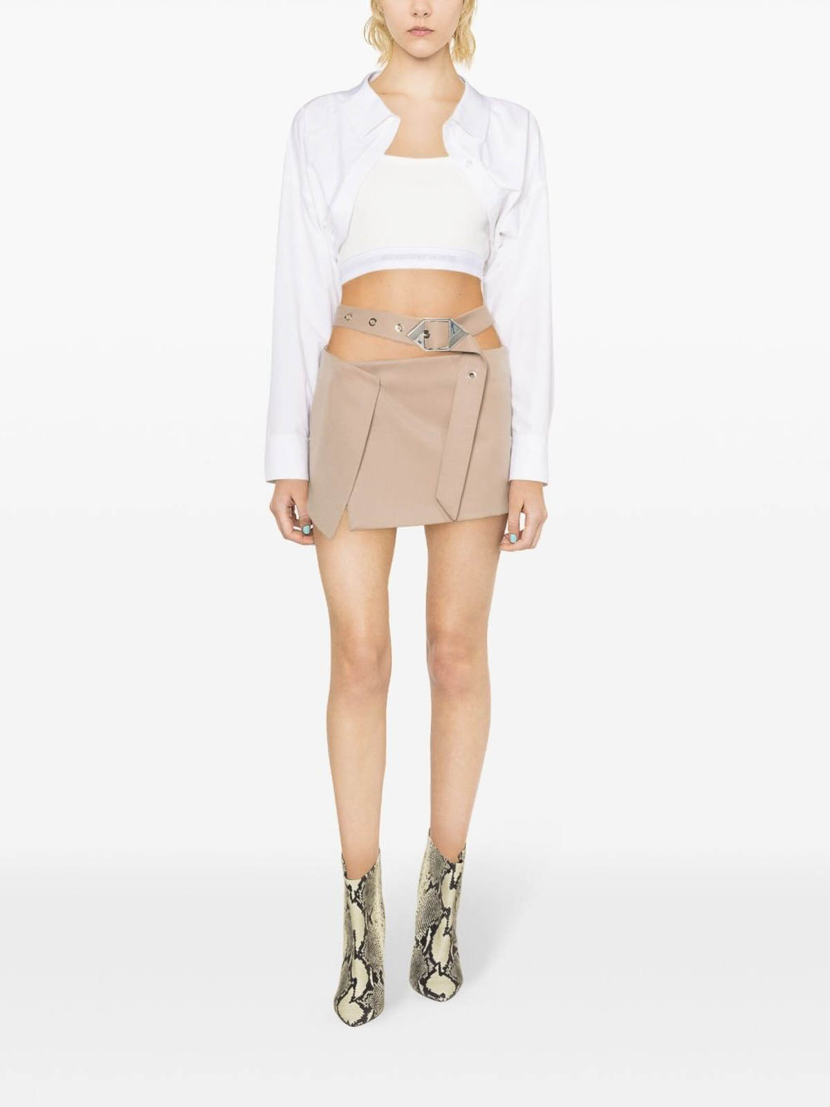 Shop Attico Asymmetric Mini Skirt In Beis