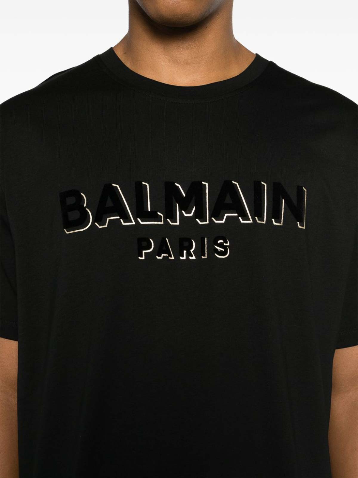 BALMAIN  Tシャツ Balmain Golden logo cotton T-shirt - Black - Men|TH01601I315EAD