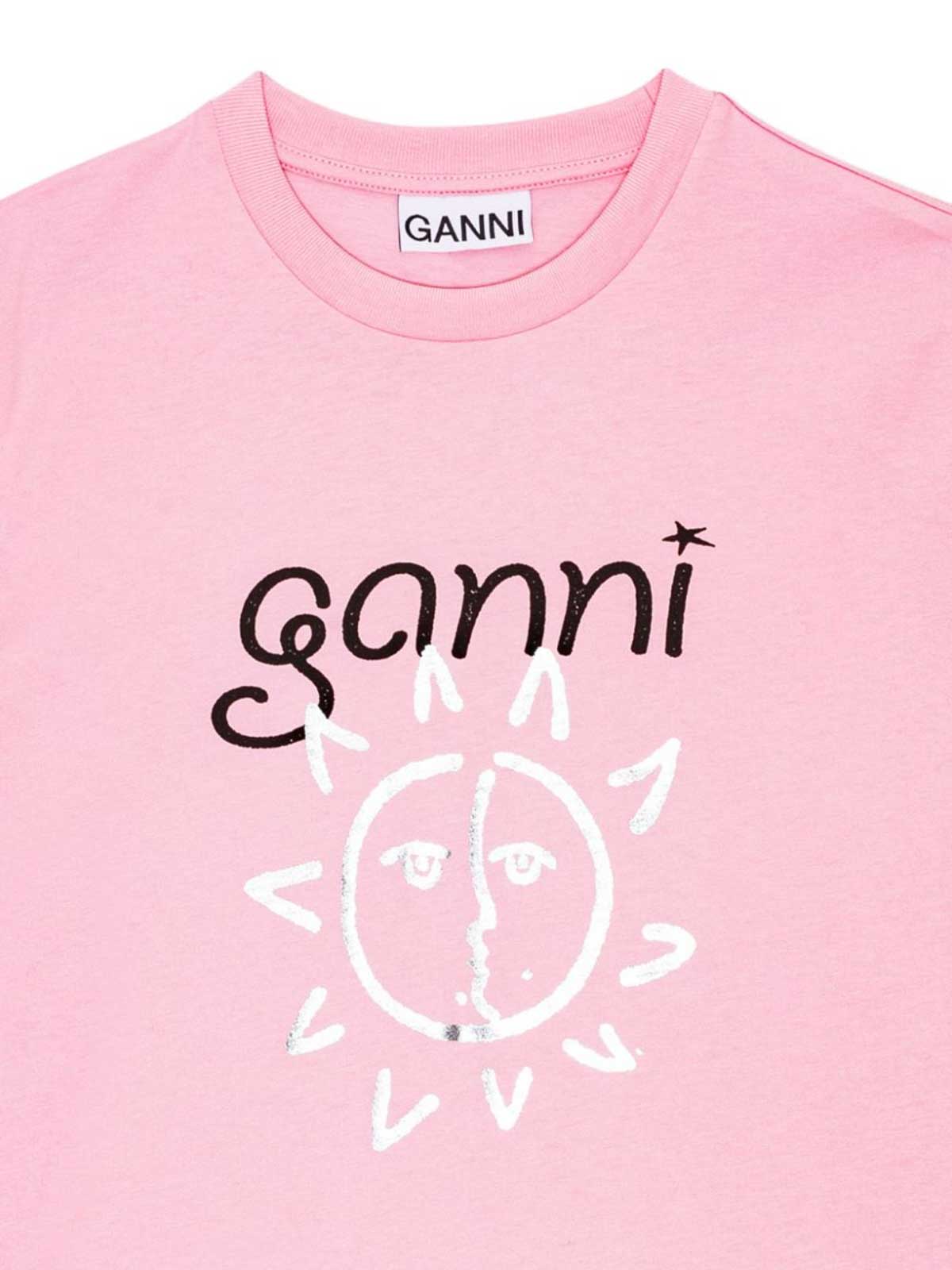 Shop Ganni T-shirt With Logo In Metallic