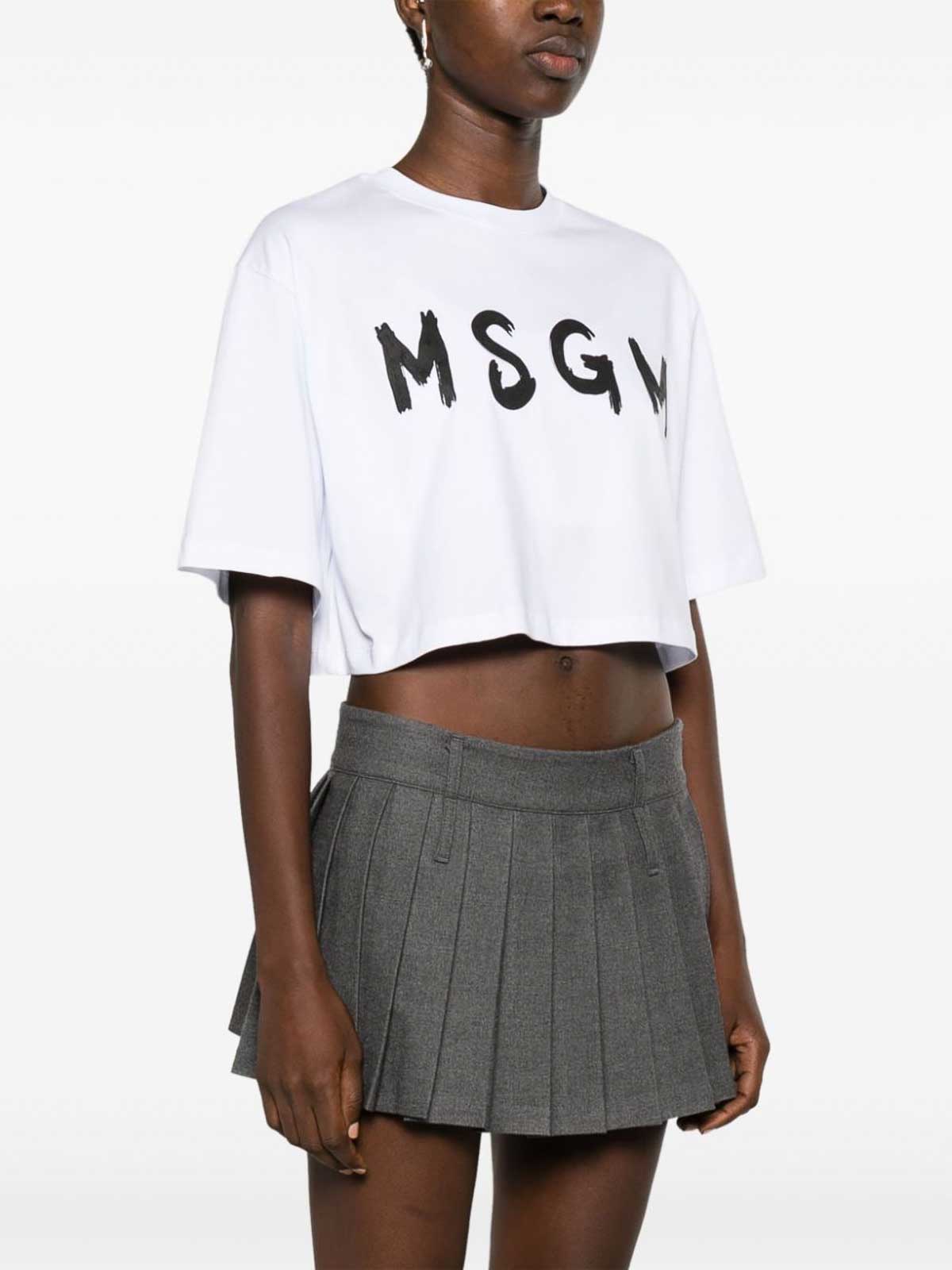 Shop Msgm Short T-shirt Logo In White