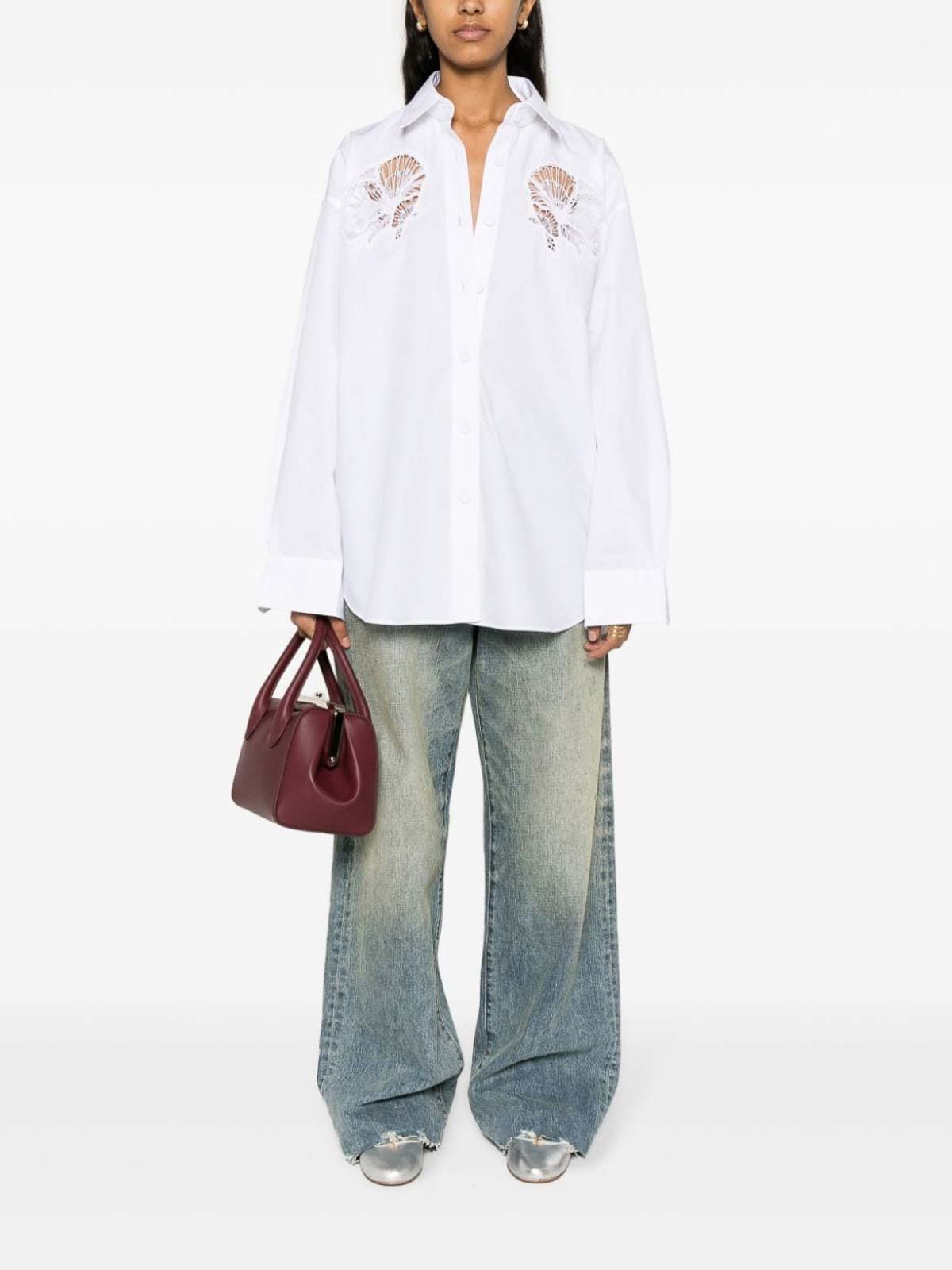 Shop Stella Mccartney Broderie Anglaise Shirt In Blanco