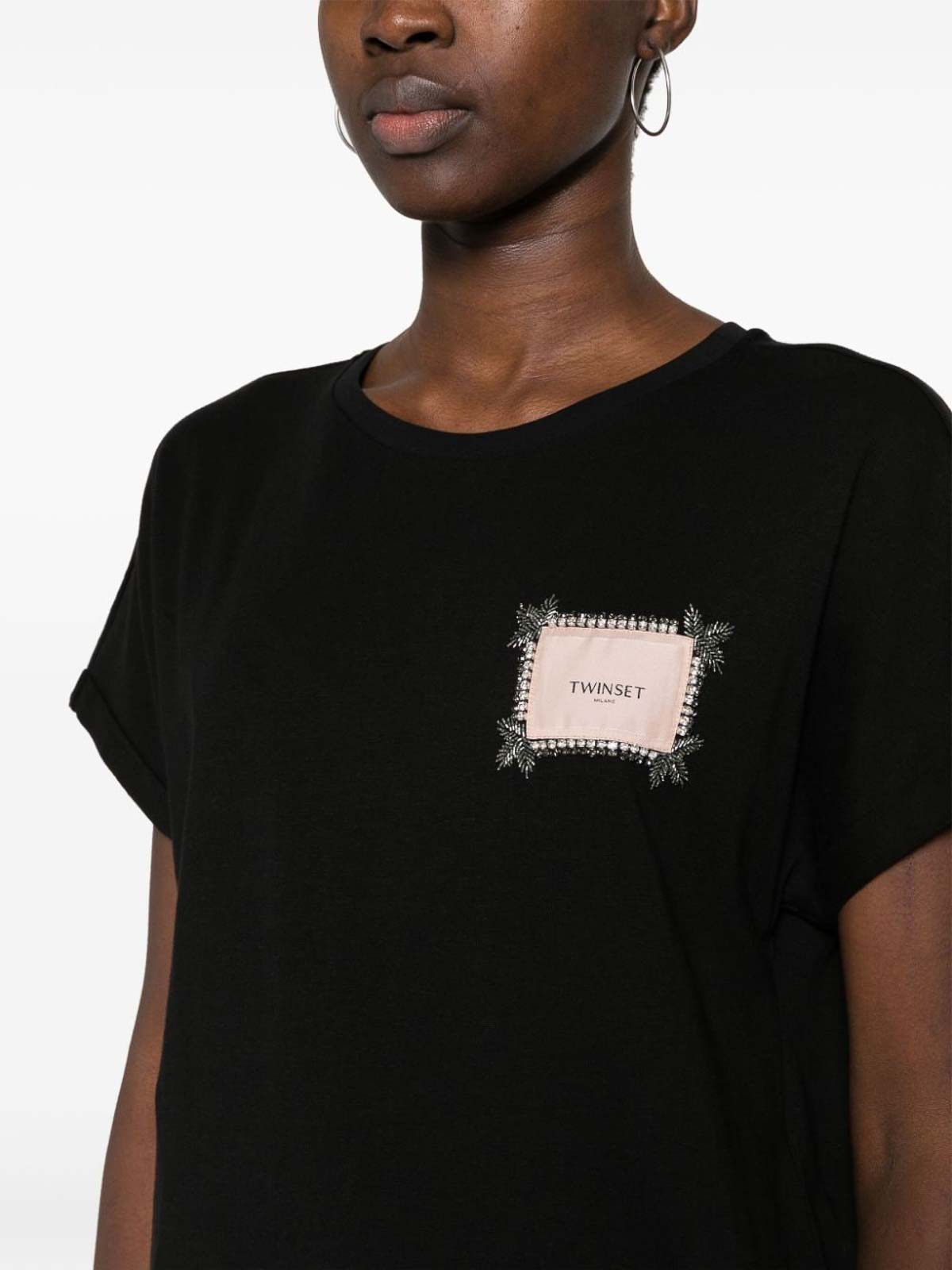 Shop Twinset T-shirt With Logo Patch In Black