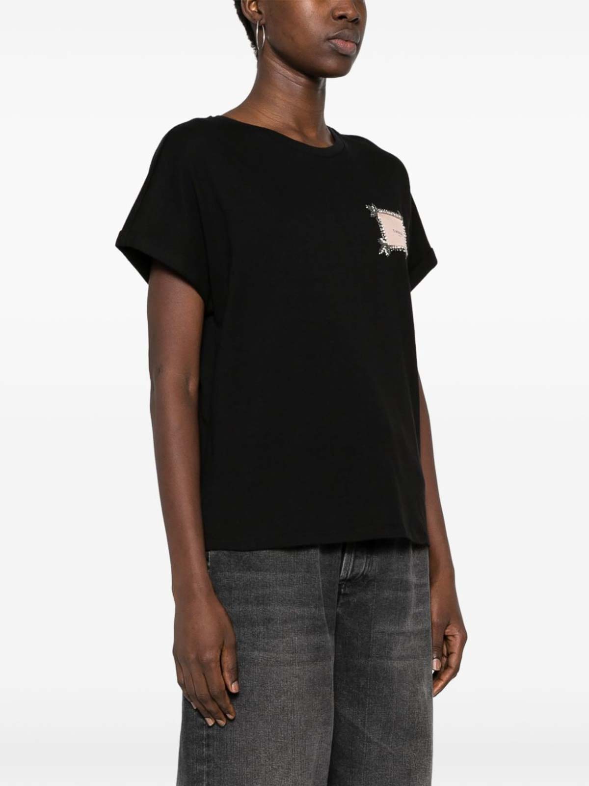 Shop Twinset T-shirt With Logo Patch In Black