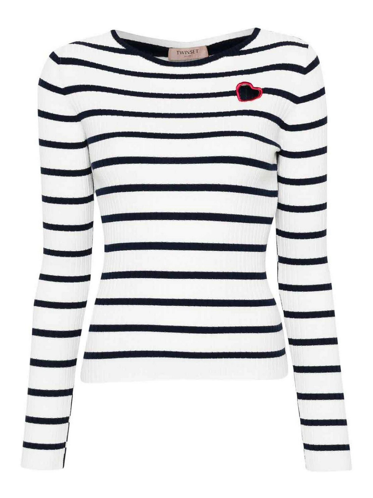 Shop Twinset Striped Sweater In White