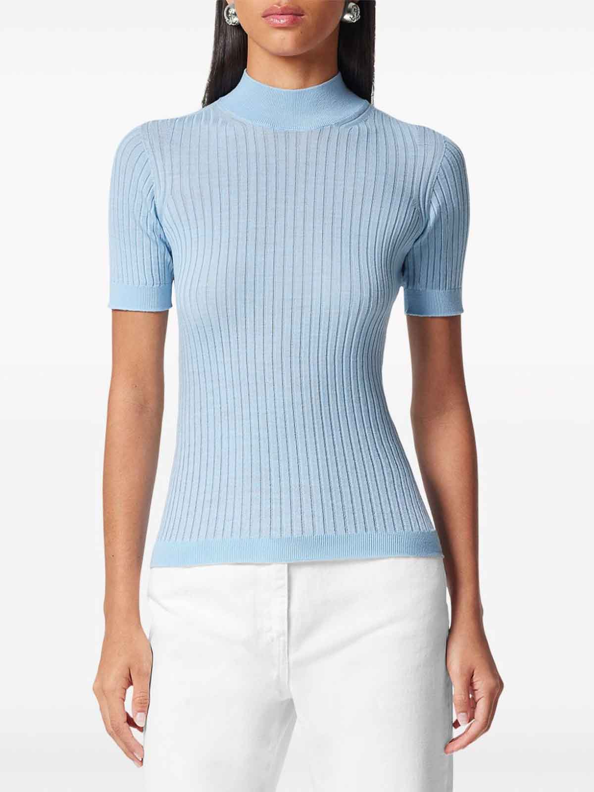 Shop Versace Ribbed Knit In Azul Claro