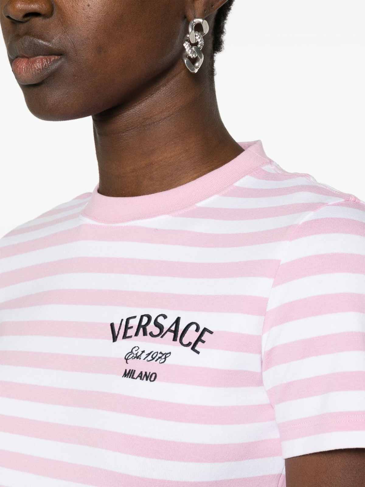 Shop Versace Striped T-shirt In Blanco