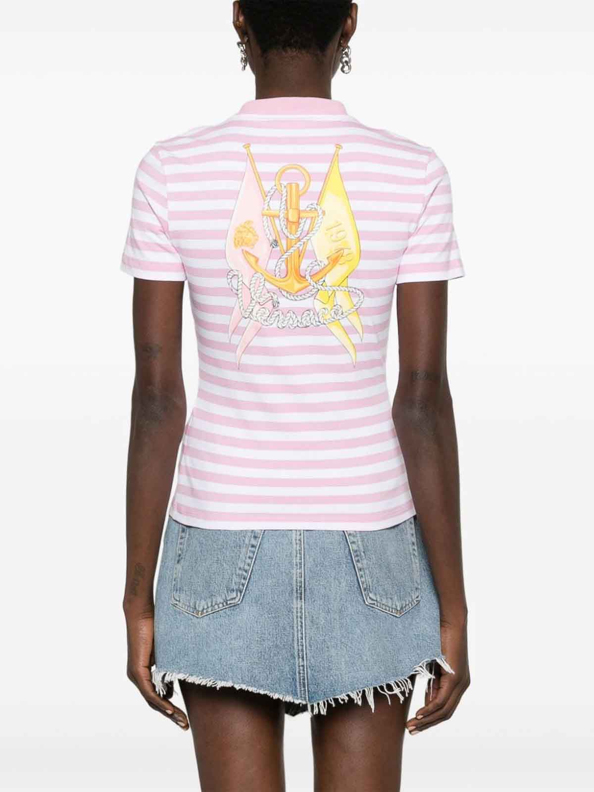 Shop Versace Striped T-shirt In Blanco