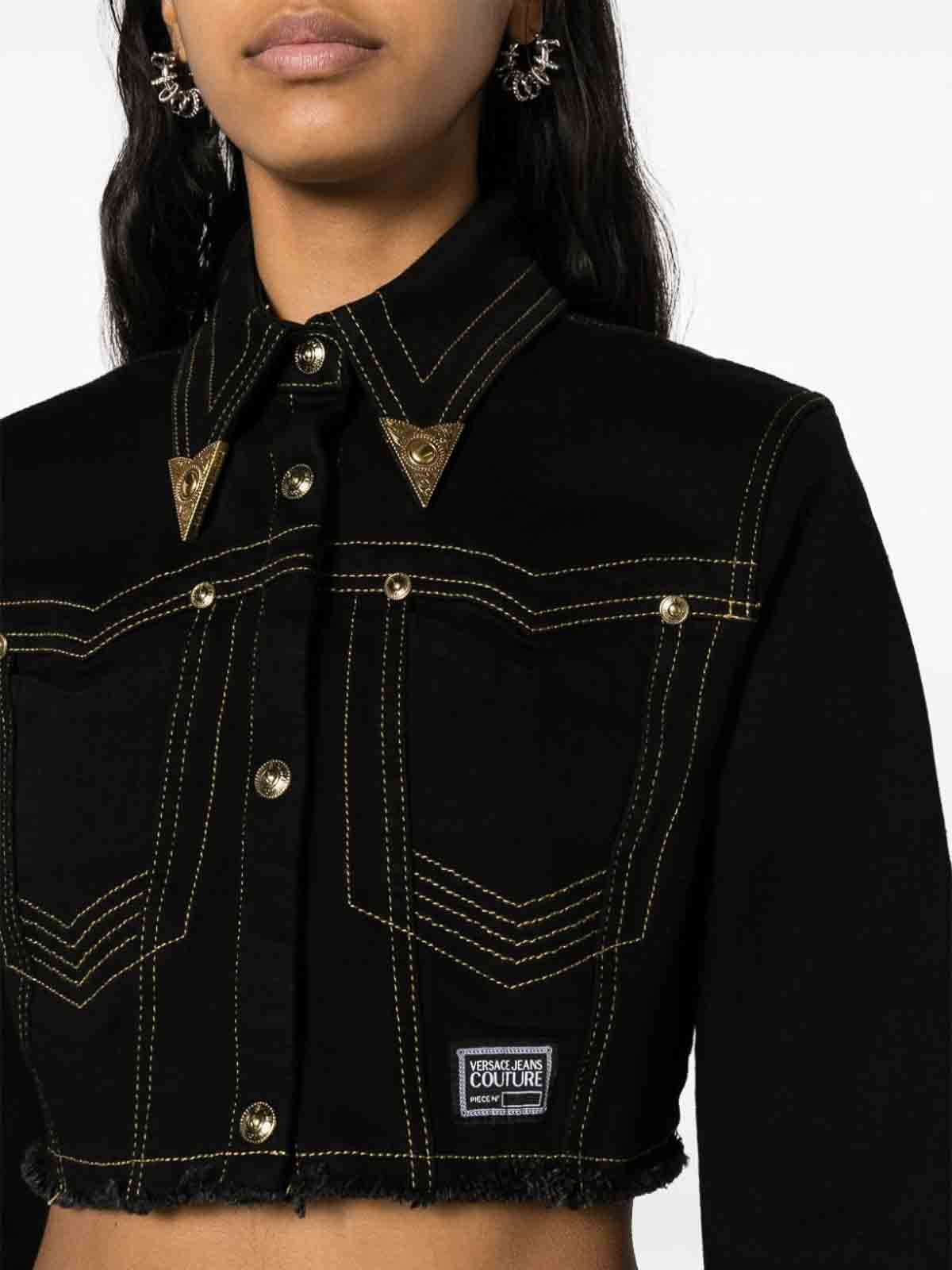 Shop Versace Jeans Couture Short Denim Jacket In Black