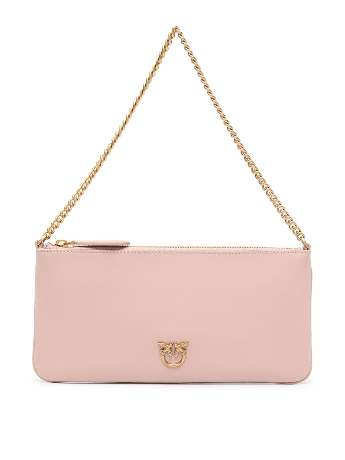 Shop Pinko Clutch Bag With Logo In Nude & Neutrals