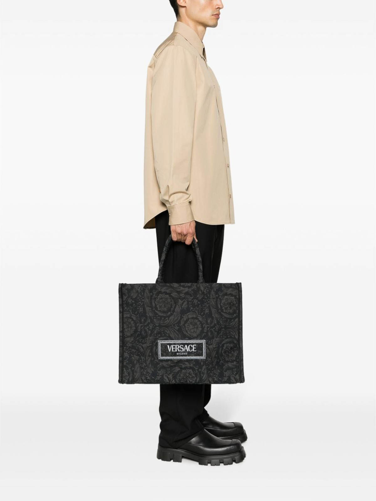 Shop Versace Large Barocco  Bag In Negro