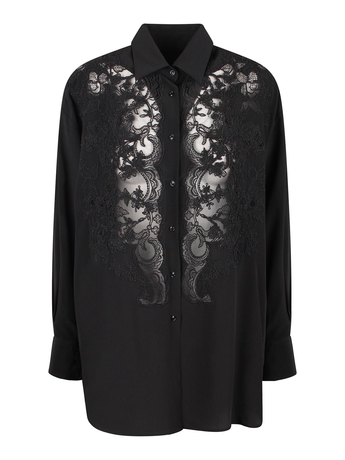 Shop Ermanno Scervino Floral Lace Shirt In Black