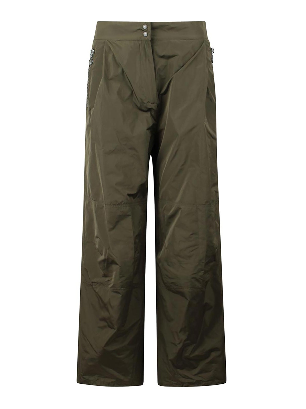 Shop Moncler Flared Trousers With Patch In Green