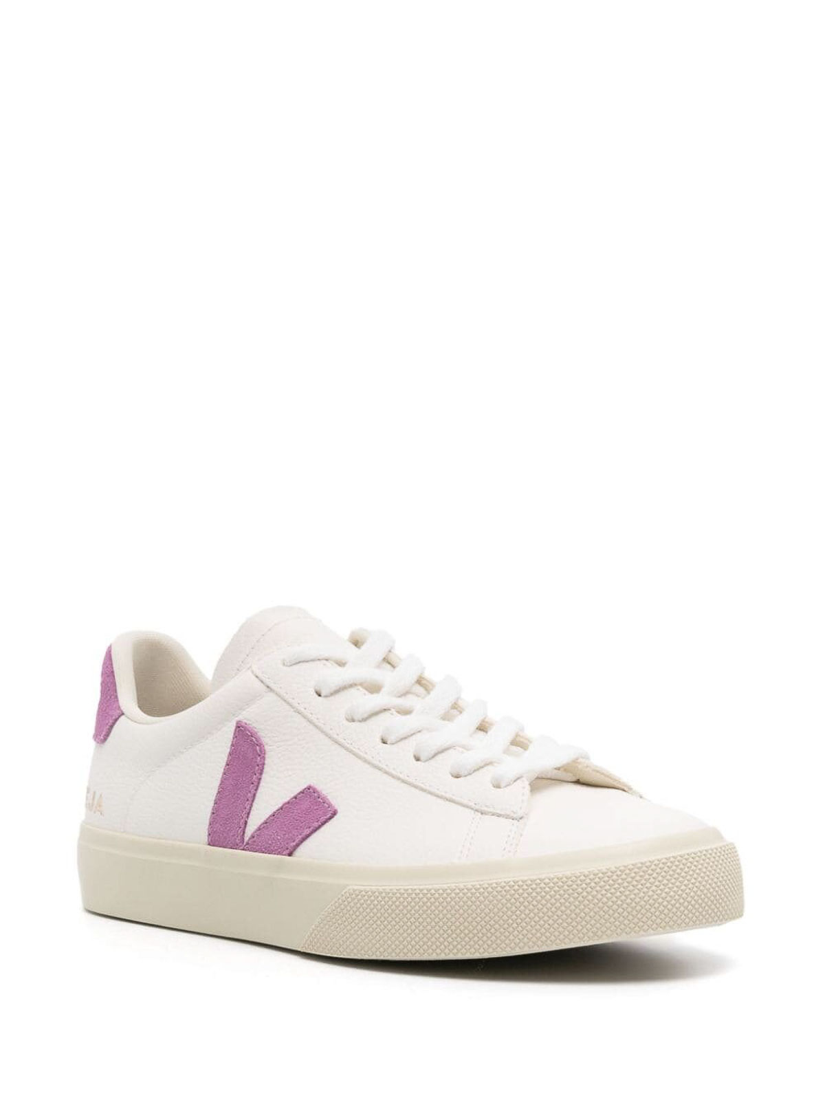 Shop Veja Leather Logo Sneakers In White