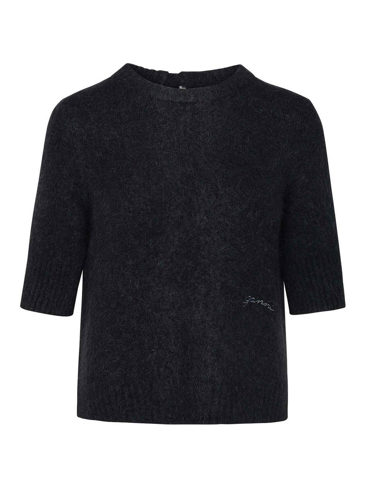 Shop Ganni Suéter Con Escote Barco - Negro In Black