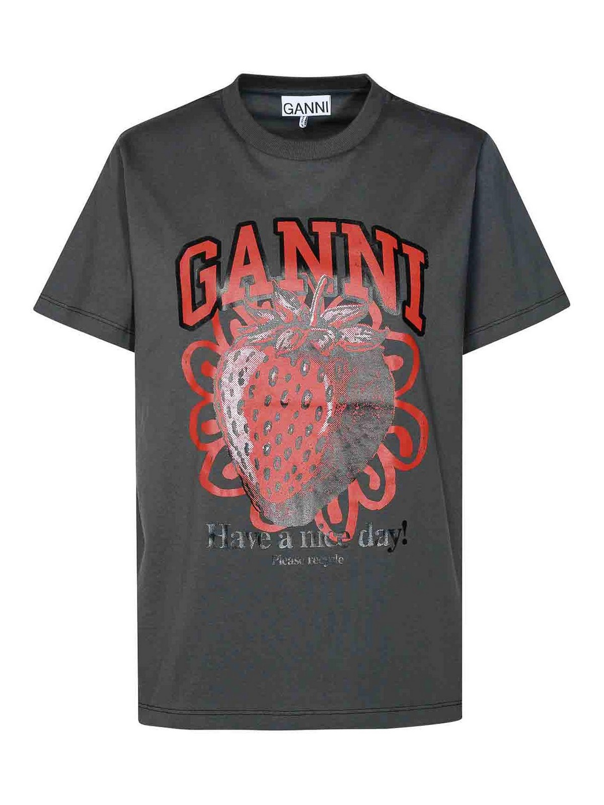 Ganni T-shirt Graphic Fragola In Grey