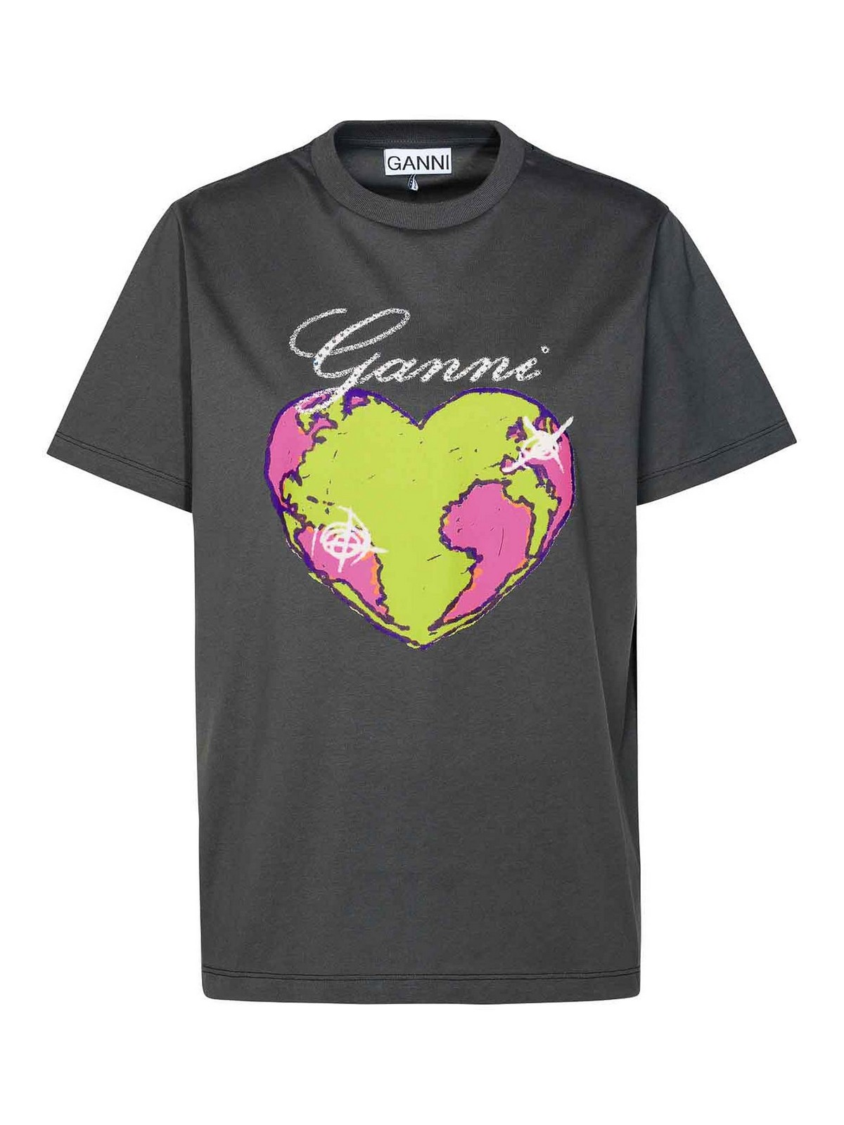 Shop Ganni T-shirt Logo Heart In Grey