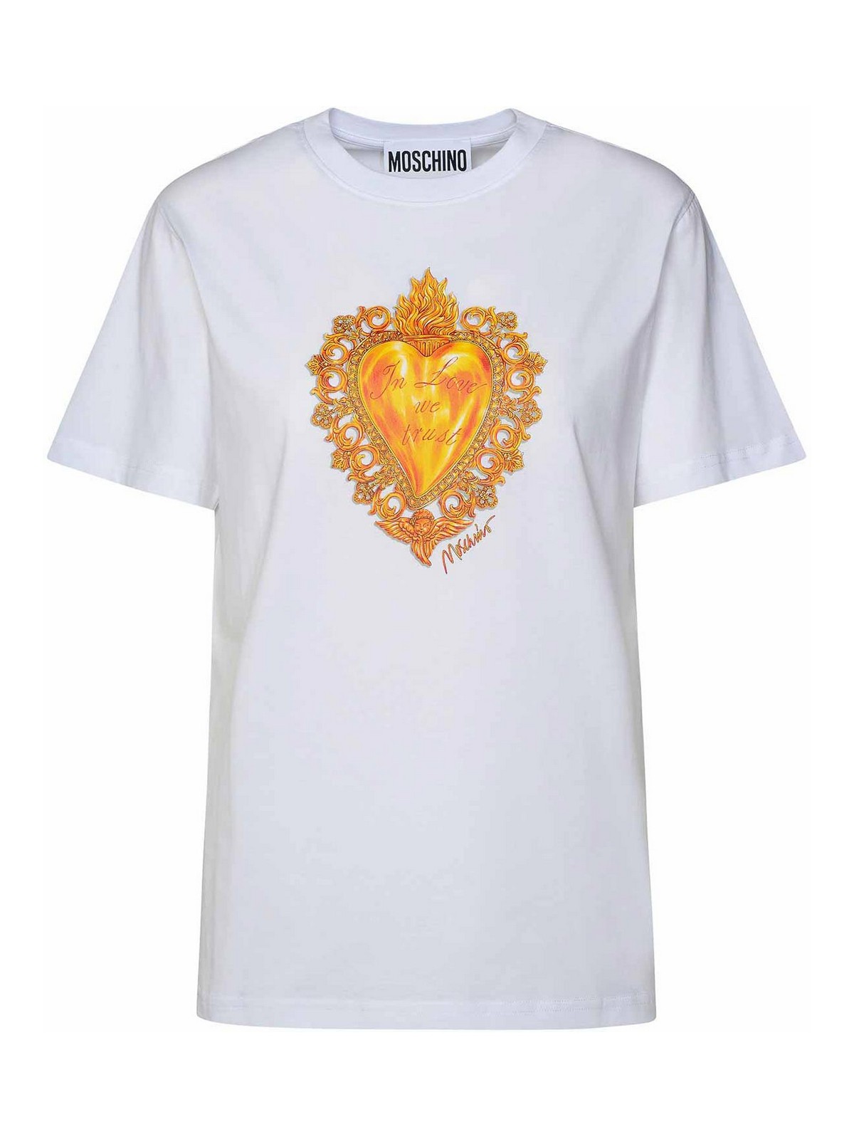 Moschino Heart-print Cotton T-shirt In White