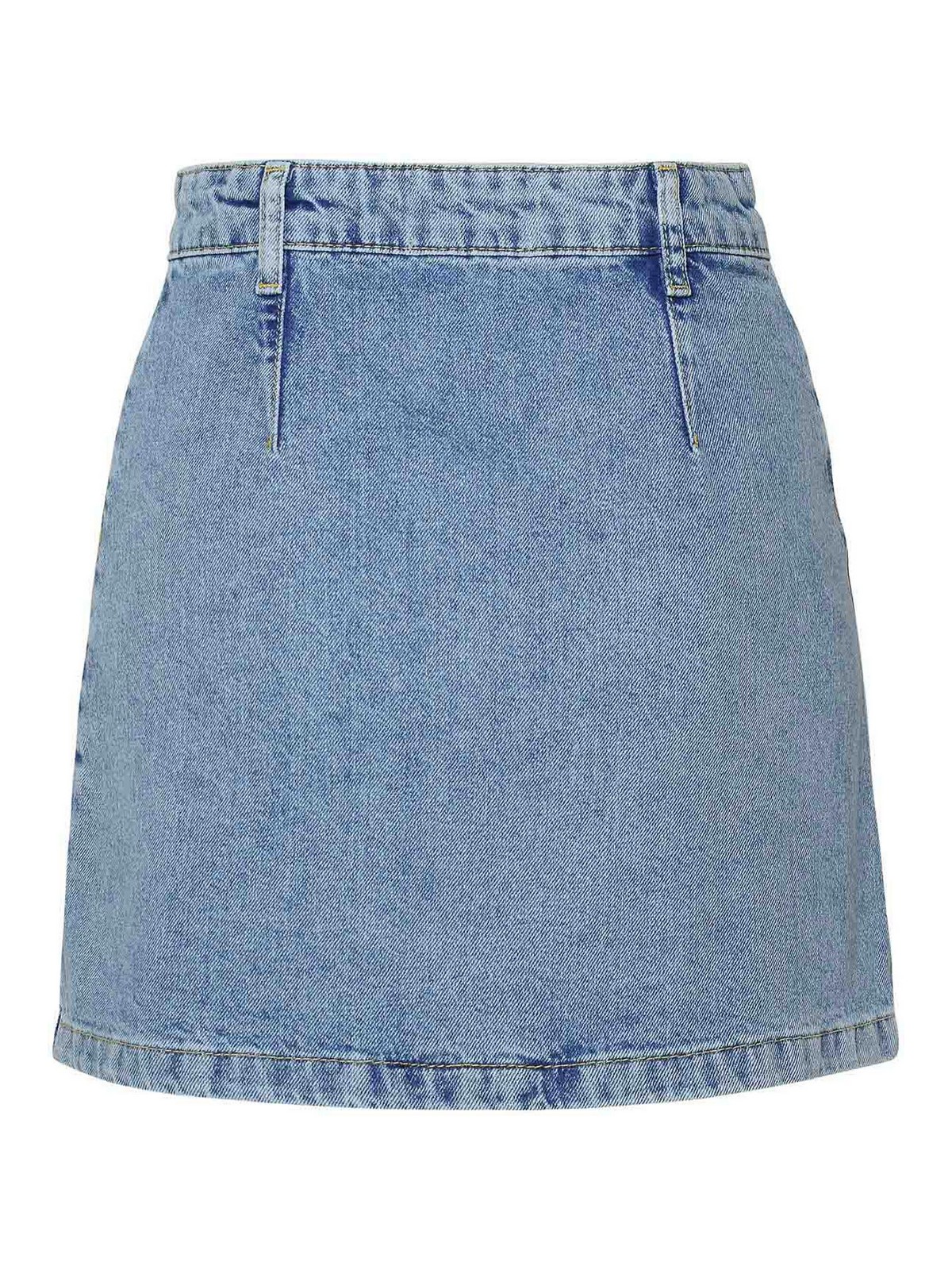 Shop Moschino Patterned Denim Skirt In Light Blue
