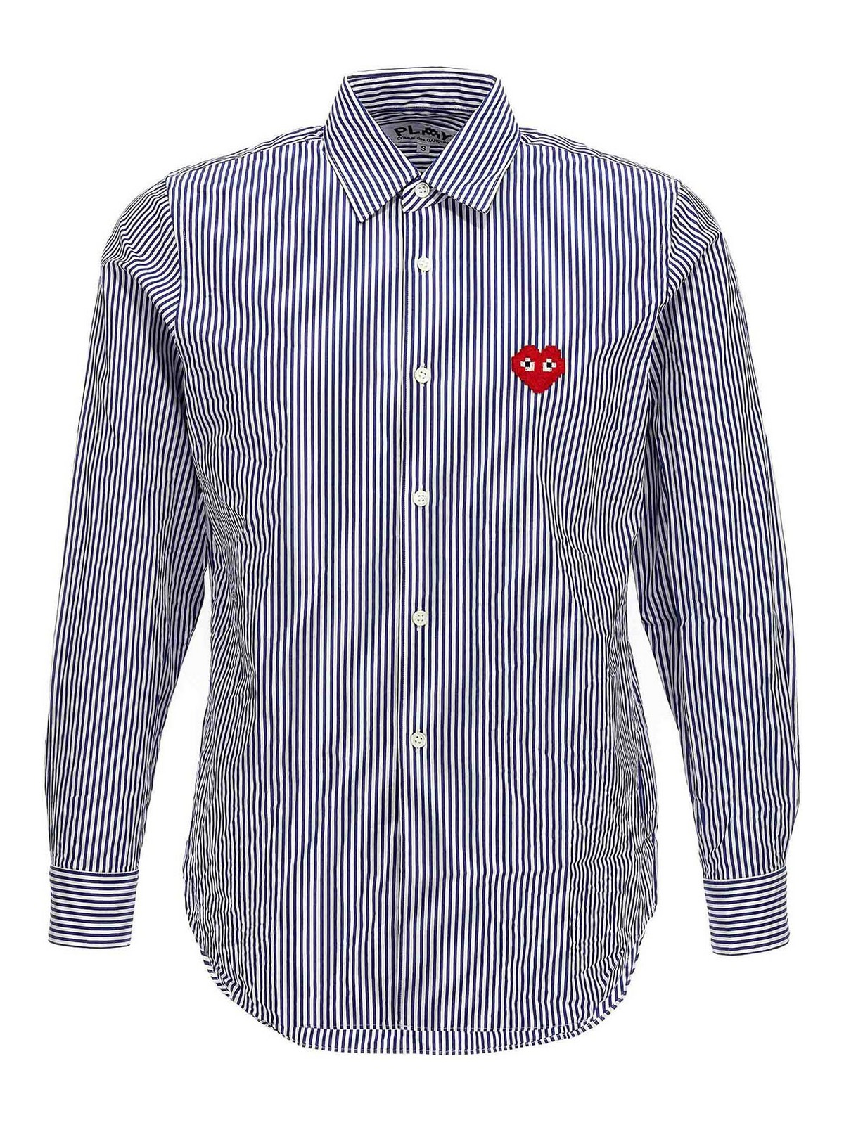 Comme Des Garçons Play Logo Patch Striped Shirt In Azul