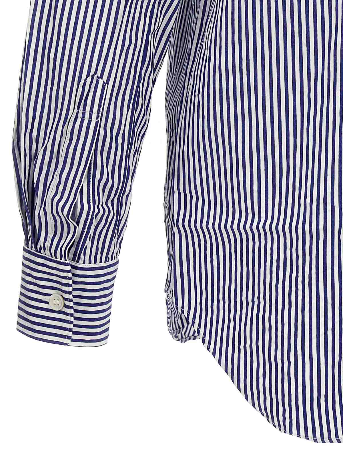 Shop Comme Des Garçons Play Logo Patch Striped Shirt In Azul