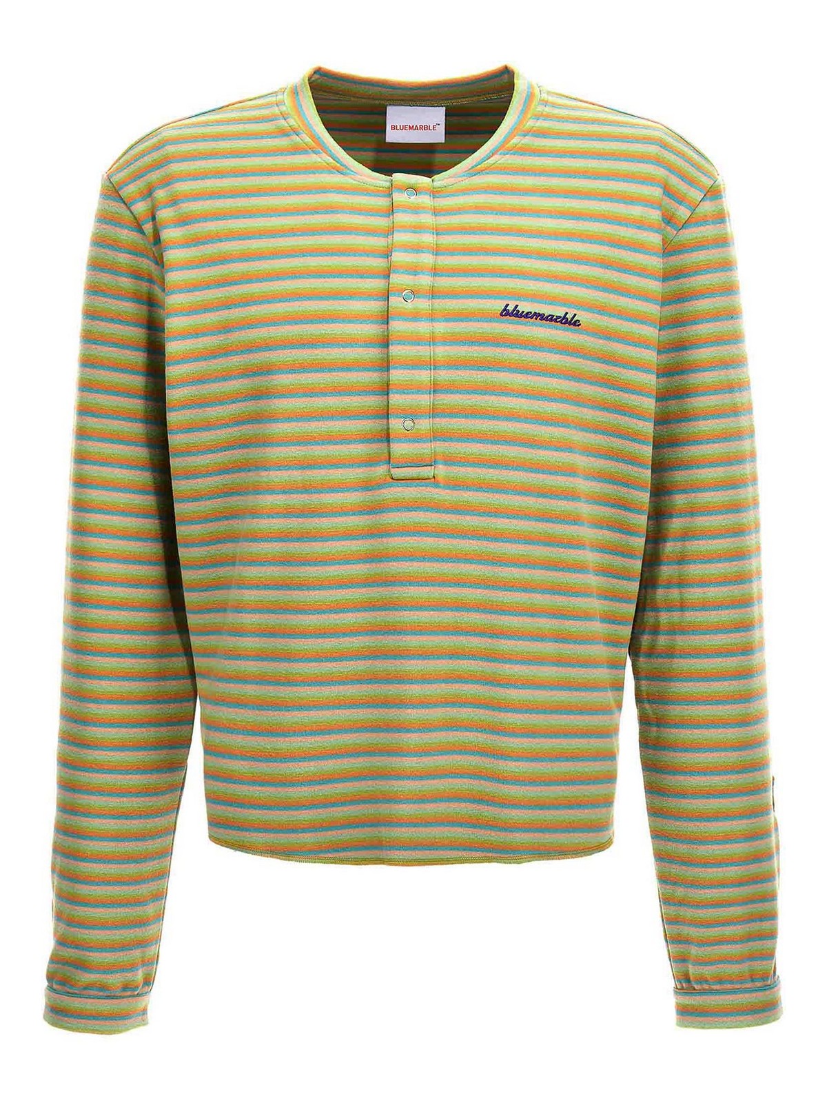 Shop Bluemarble Peach Skin Stripe Henley Sweater In Multicolour