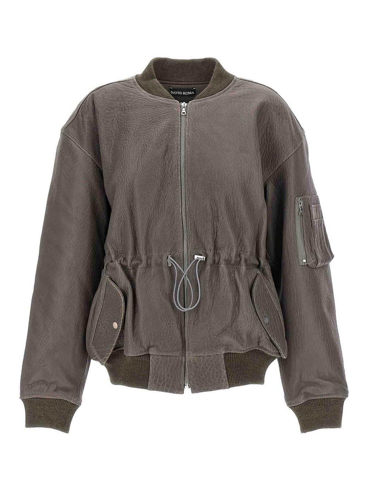 Shop David Koma Oversize Leather Bomber Jacket In Gris