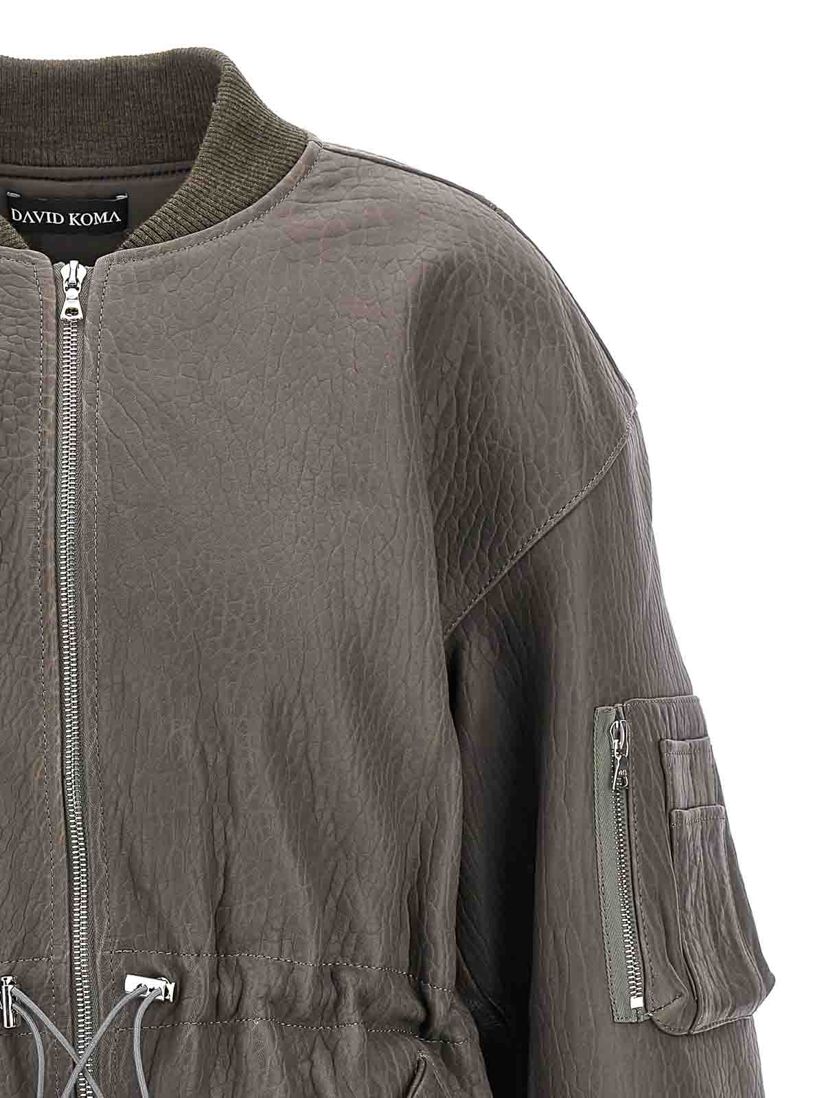 Shop David Koma Oversize Leather Bomber Jacket In Gris