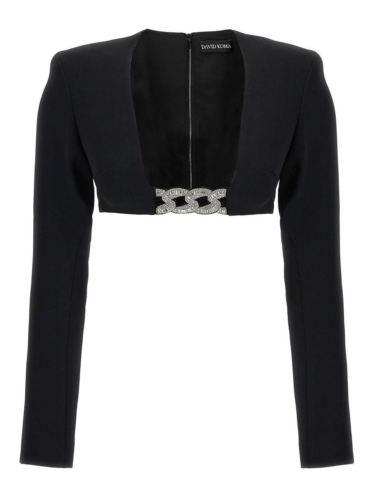 David Koma Top 3d Crystsal Chain And Square Neck In Negro