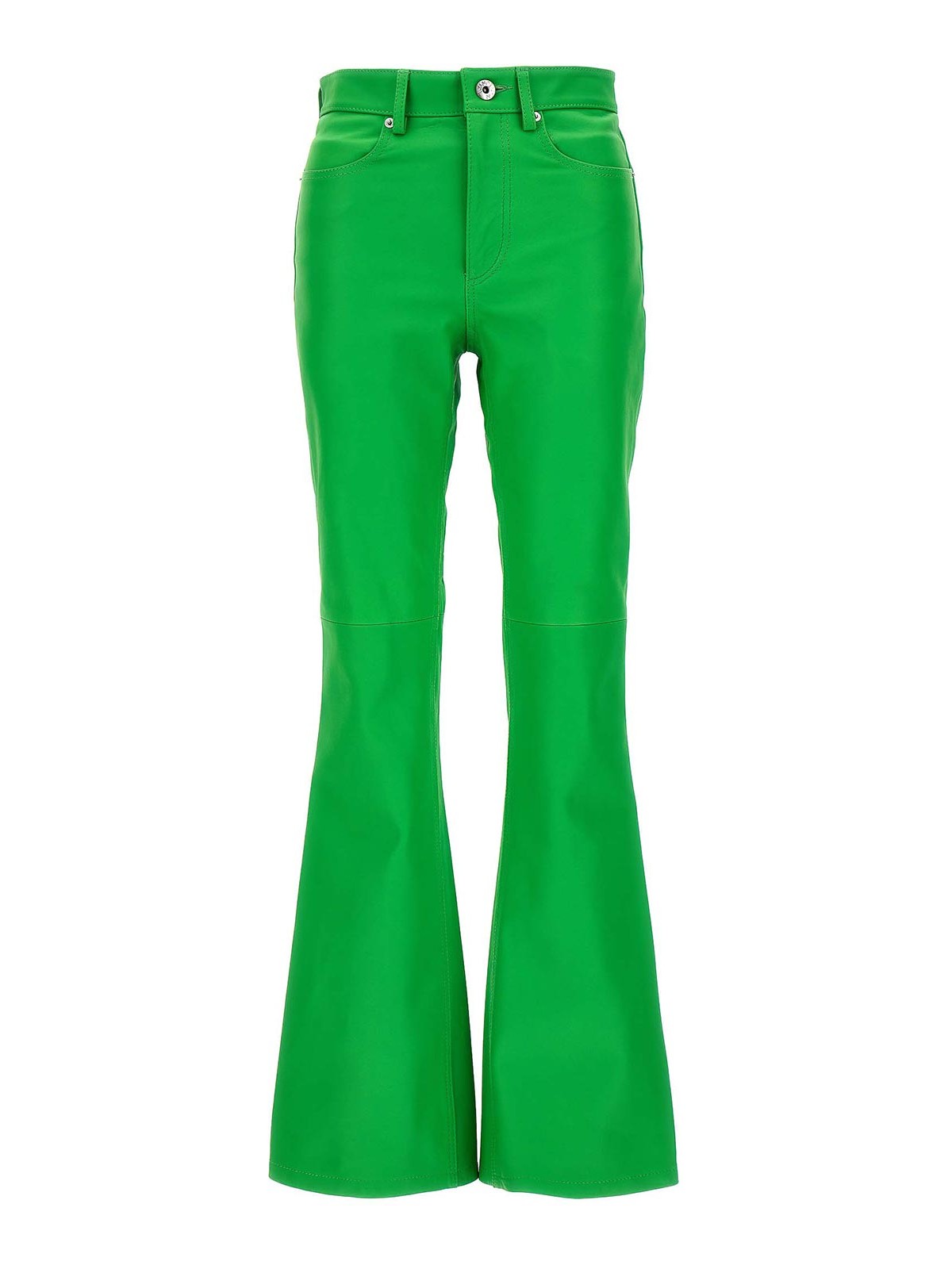 Shop Jw Anderson Leather Bootcut Trousers In Verde