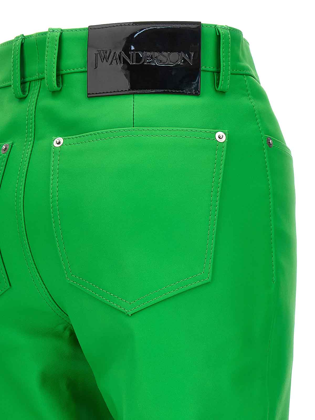 Shop Jw Anderson Leather Bootcut Trousers In Verde