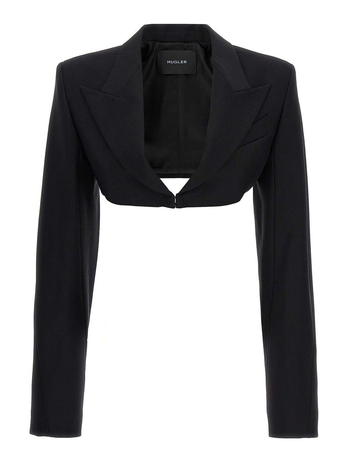 Shop Mugler Cropped Jacket With Padded Shoulders In Negro