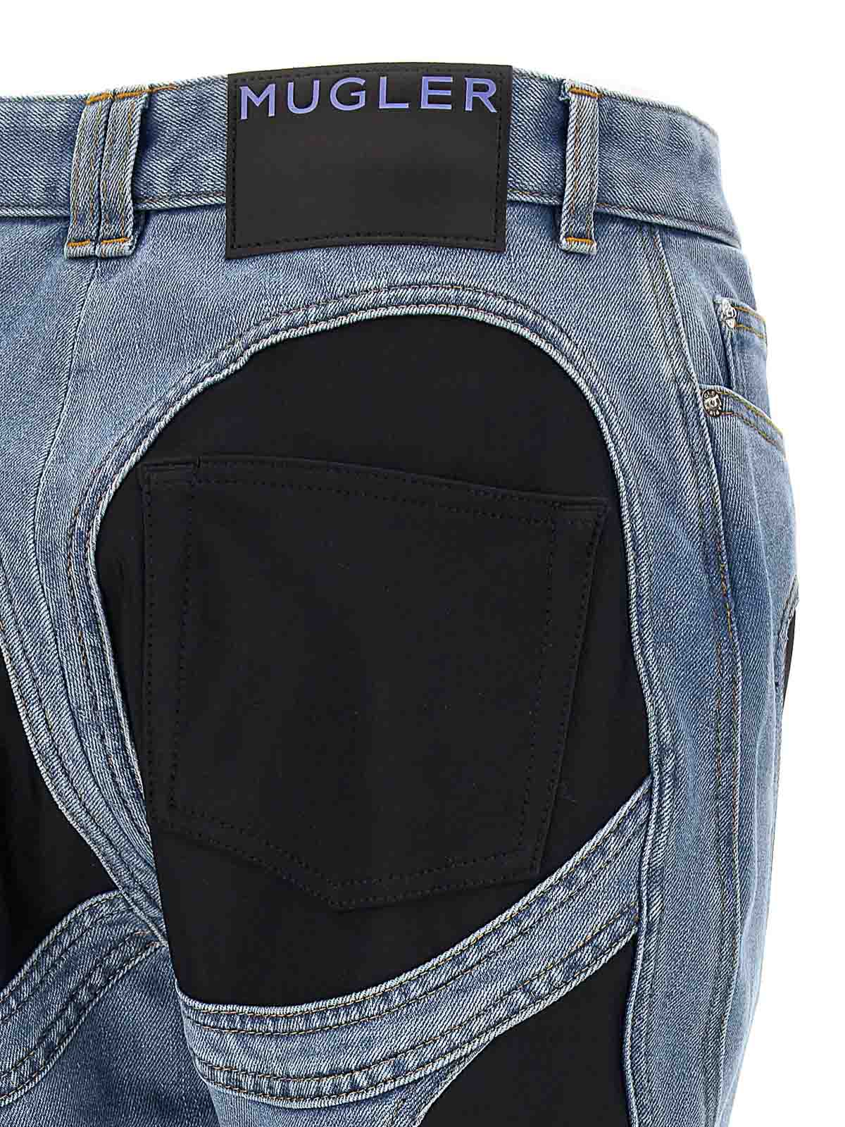 Shop Mugler Zipped Bi-material Jeans In Multicolor
