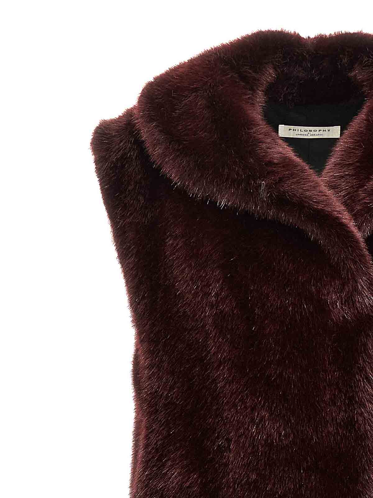 Shop Philosophy Di Lorenzo Serafini Extra Long Faux Fur Vest In Dark Red