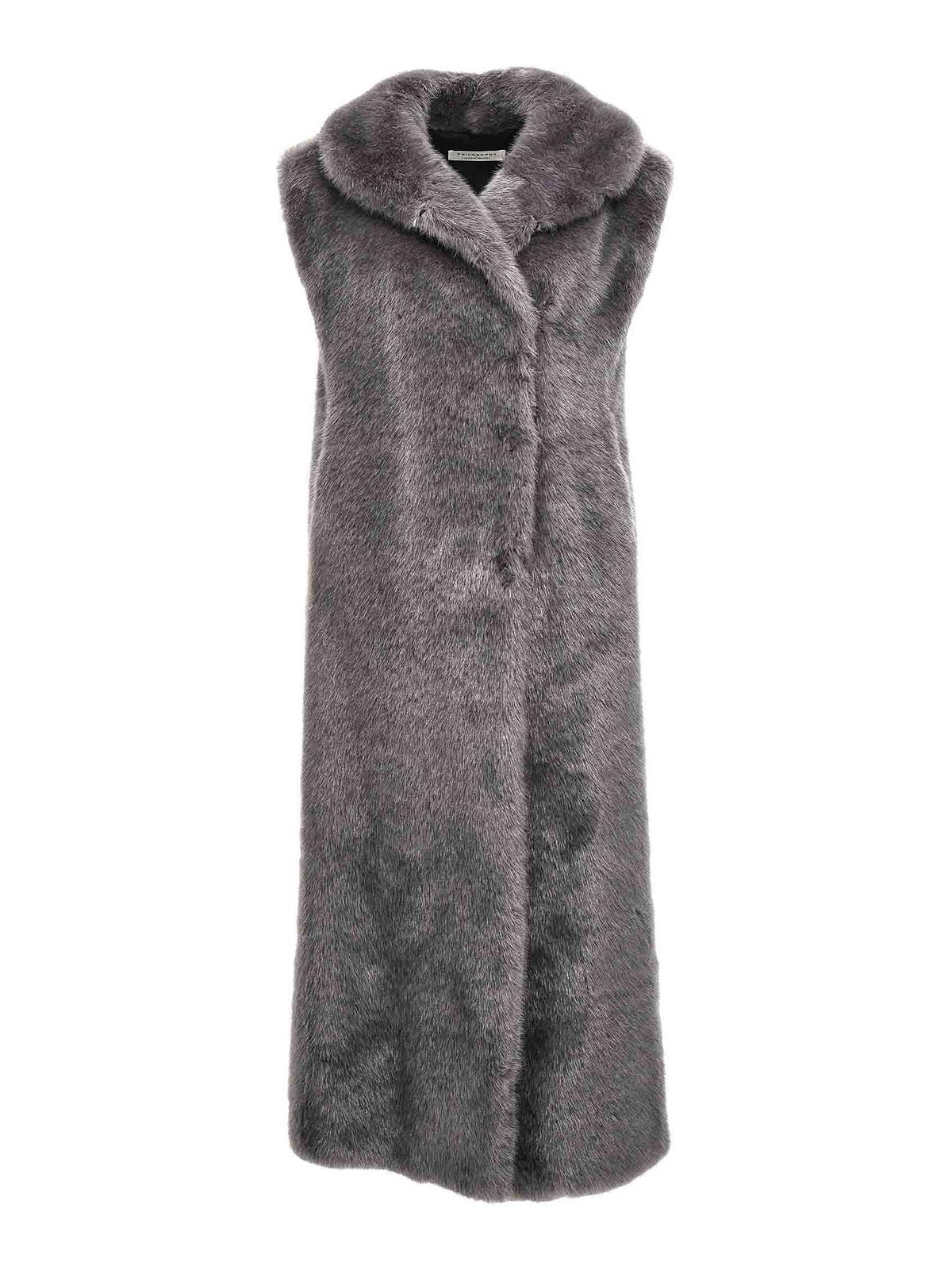 Philosophy Di Lorenzo Serafini Extra Long Faux Fur Waistcoat In Gris